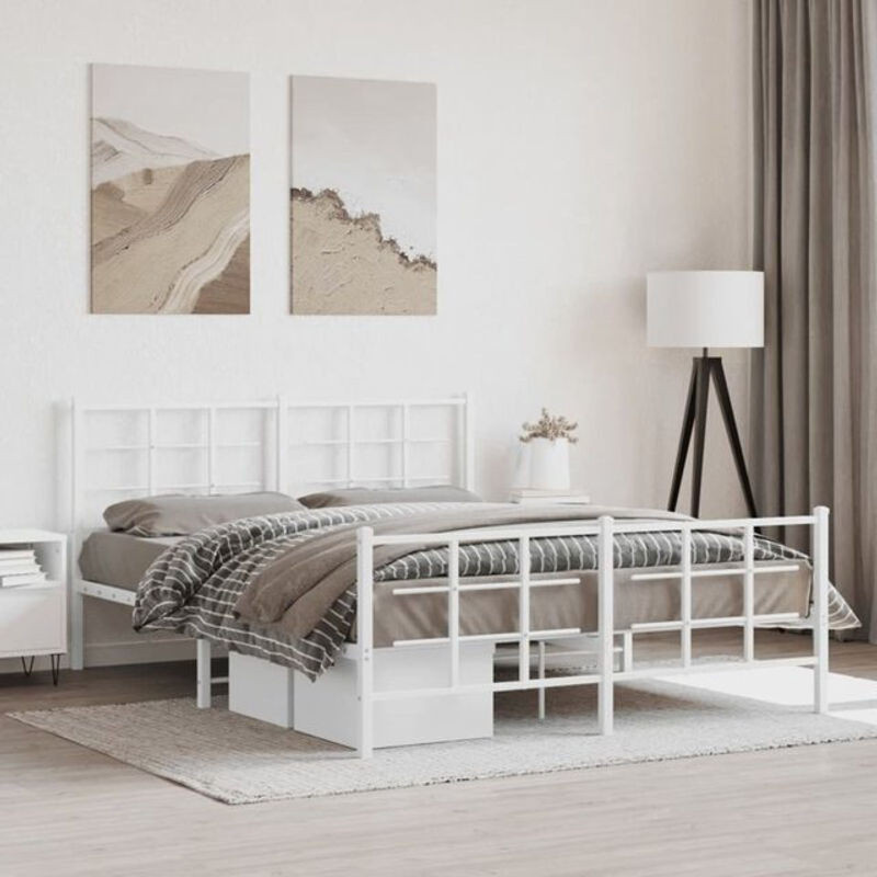 Vidaxl Metallbett in Weiß mit Kopf- und Fußteil im klassischen und modernen Design, Breite: 150 cm, Länge: 200 cm - Bild 1
