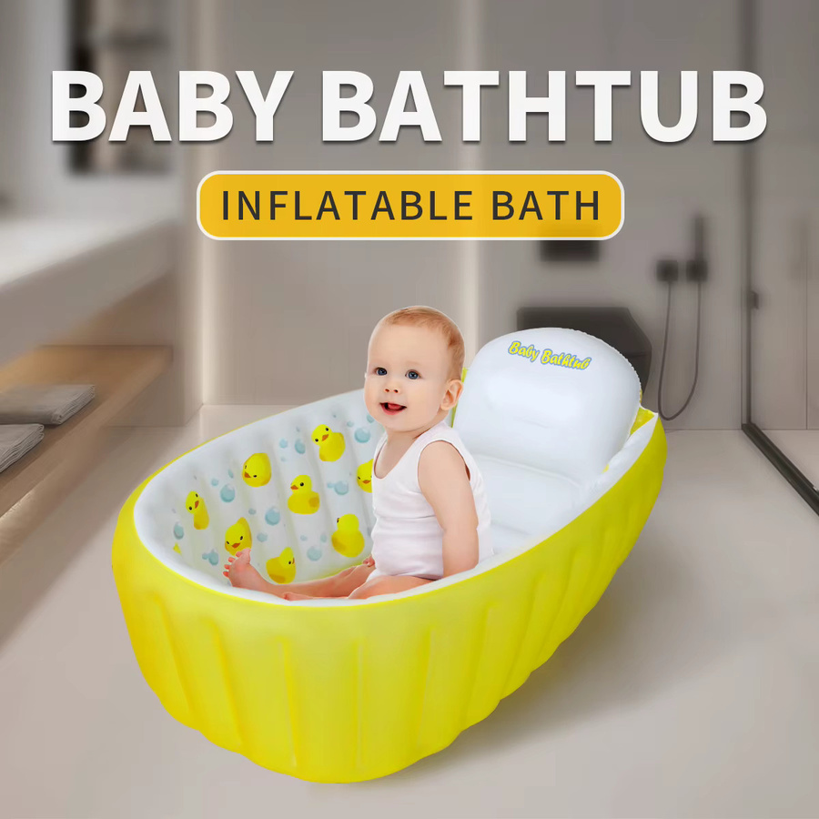 Aufblasbarer Badewannenpool für Babys und Kleinkinder, rutschfeste tragbare Babybadewanne in Gelb - Bild 2