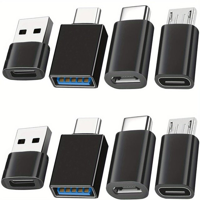 8er-Pack USB auf USB-C Adapter Set, USB Typ A auf USB Typ C Konverter, Farbe: Schwarz - Bild 1
