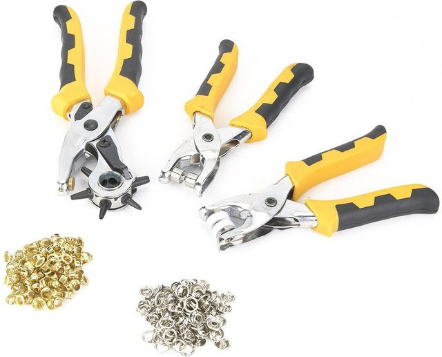 DIYelecs Ledergürtel Lochzange und Gürtelknopf Set in Grau, 3-teiliges Handwerkzeug-Set für Lederarbeiten - Bild 1