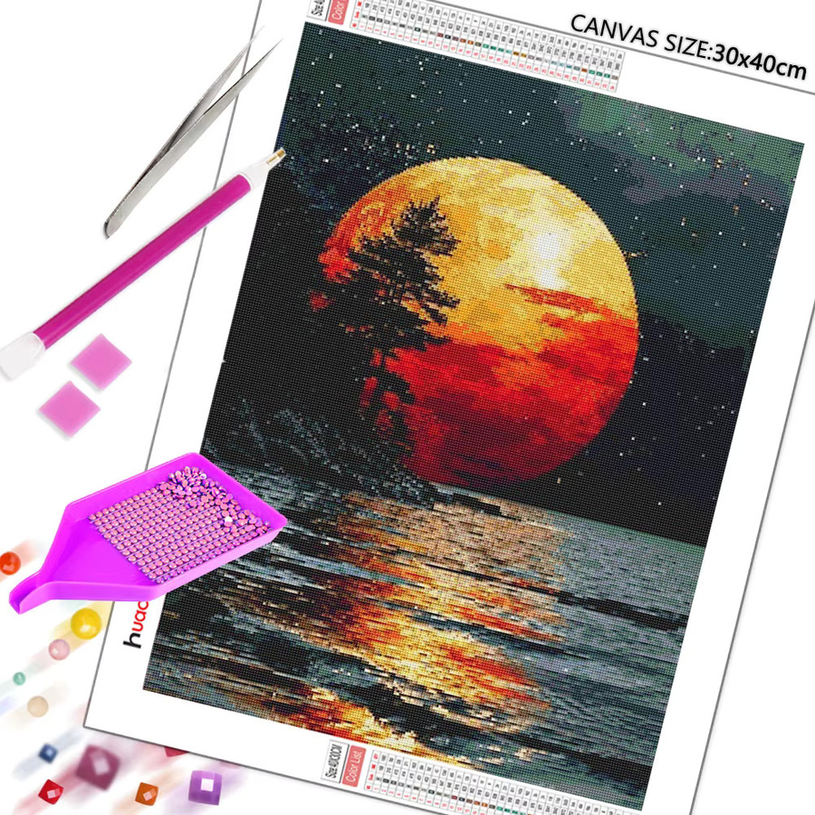 Huacan Seaside Night Diamant-Gemälde Landschaft 5D-DIY Mosaik-Set mit runden Bohrern in Multicolour B/H: 30,0 x 20,0 cm - Bild 2