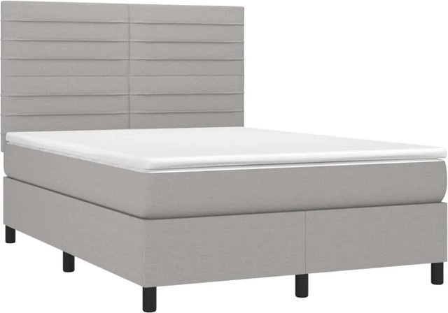 vidaXL Boxspringbett Hybrid mit Matratze und LED-Unterbettbeleuchtung in Hellgrau, B/T/H: 140 x 190 cm - Bild 1