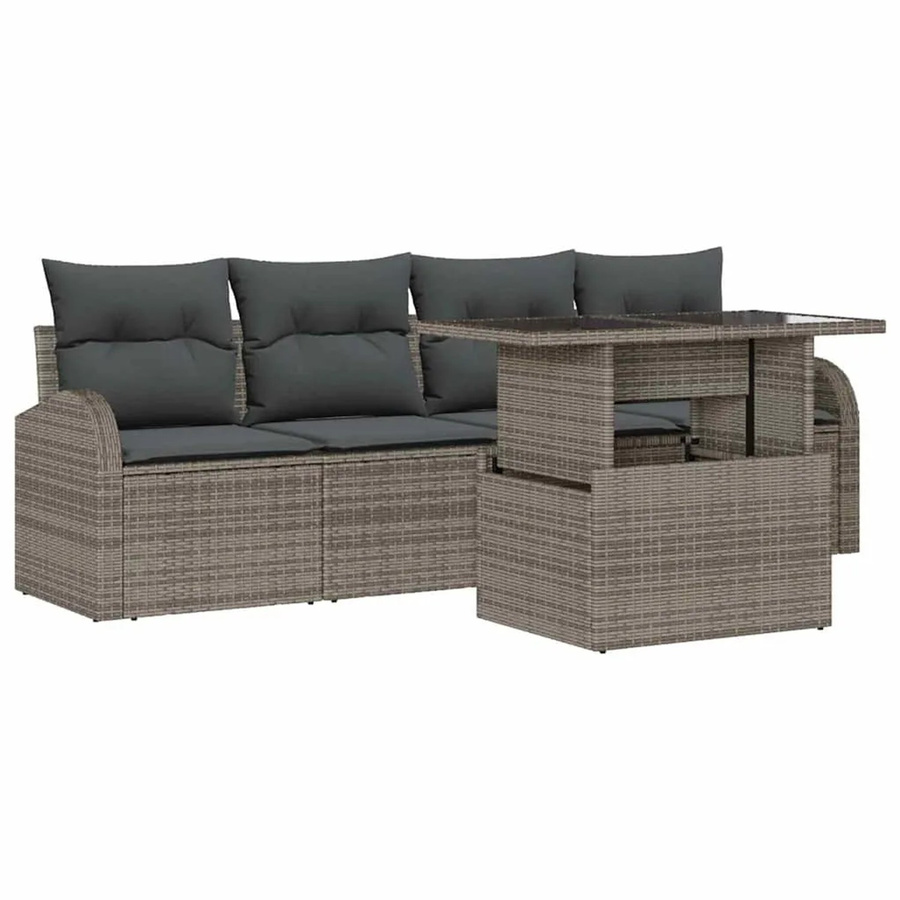 vidaXL Garten-Sofa-Set aus Poly-Rattan in Grau mit 5 Teilen und Kissen für Terrasse und Außenbereich - Bild 2