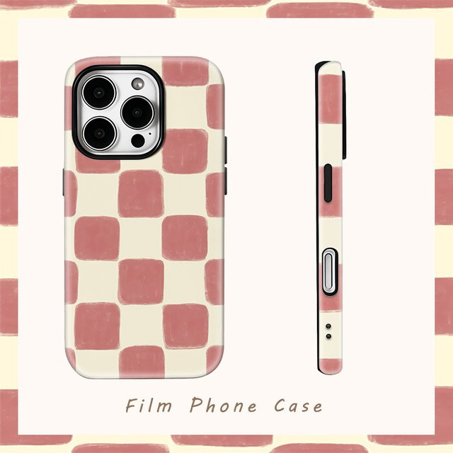 Potdemiel Blush Check Strukturierte Handyhülle für iPhone 17AIR 16E 16 15 14 13 12 11 Pro Max Plus in Pink mit doppelschichtiger Rückseite - Bild 1