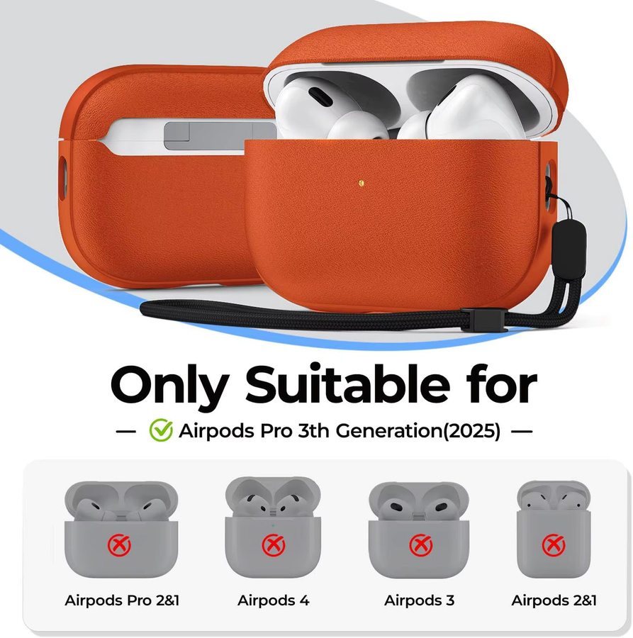 Apple AirPods Pro 3 Schutzhülle mit Leder-Muster und Schlüsselanhänger in Grün und Orange - Bild 5