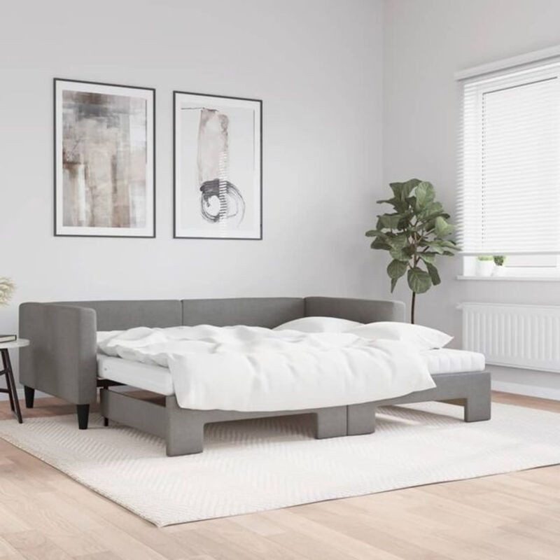 Ausziehbares Funktionsbett vidaxl mit Matratze in Anthrazit Grau aus Stoff und Metall B/T/H: 200 x 100 x 68 cm - Bild 1