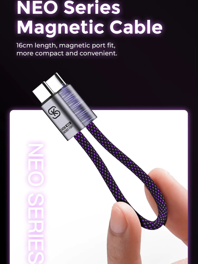 MOSHOU Magnetisches USB-C-Schnellladekabel PD240W mit 480 Mbit/s Datenübertragung in Lila - Bild 5