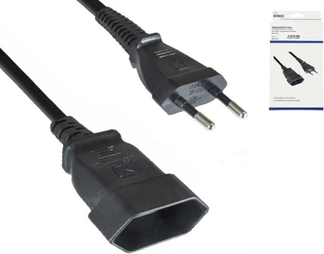 DINIC Netzkabel Eurostecker auf Eurobuchse CEE 7/16, 0,75mm², schwarz, Länge: 2,00 m - Bild 1