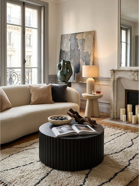 KADIMA DESIGN Couchtisch aus Metall in Schwarz mit Wellen-Muster, rund, B/T/H: 67 x 67 x 31 cm - Bild 1