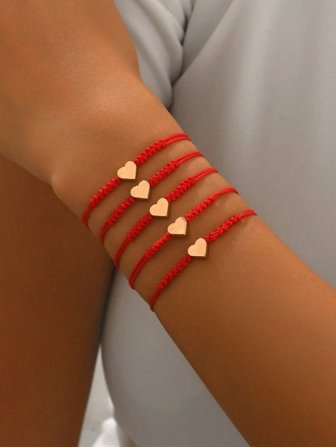 MTMA Armbänder, Herz Glücksbringer, rotes Seil, Polyester, Damen, rot - Bild 1