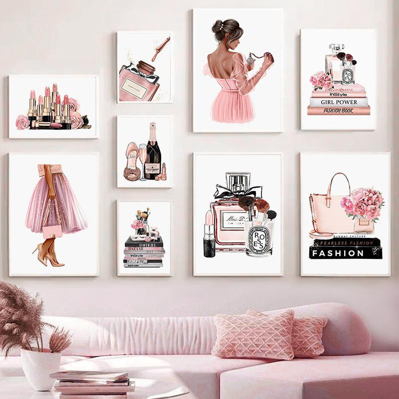 Infinity Canvas Studio Wandkunstdruck Leinwand Bild mit Blumen, Frau und Make-up in Rosa, Breite: 60 cm, Höhe: 90 cm - Bild 2