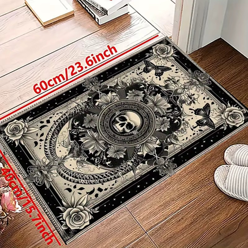 VIKAMA Gothic Skull Floral Fußmatte mit Rosen-Print, rutschfest und waschbar, Rechteckig, B/T: 60 x 40 cm, Multicolour - Bild 3