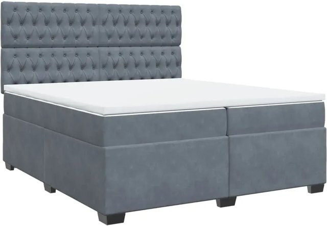vidaXL Boxspringbett mit Matratze in Grau aus Samt mit Taschenfederkern, B/T/H: 200 x 200 x 140,5 cm - Bild 1