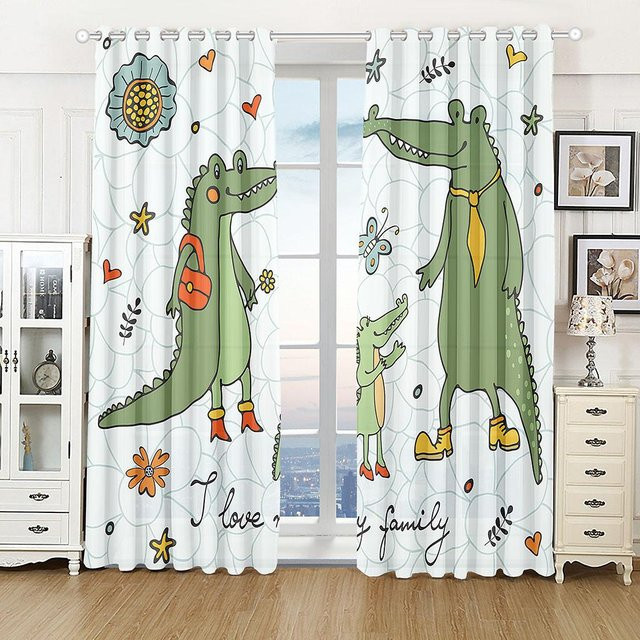 Yiran Furniture Vorhang für Kinderzimmer mit Dinosaurier und Bär, Nordisch Schlicht, Mehrfarbig, 2 Stück, Breite: 50 cm, Höhe: 130 cm - Bild 1