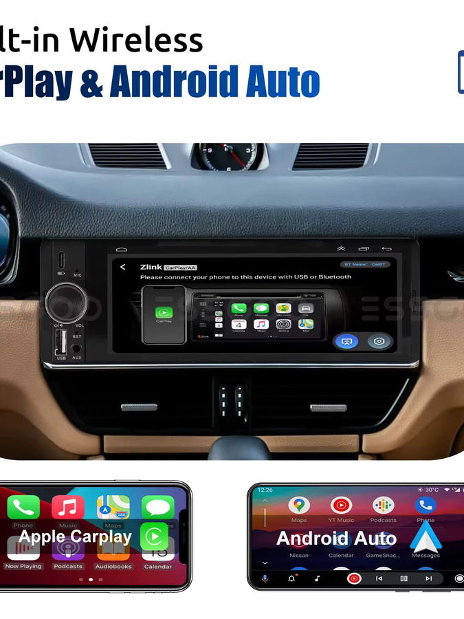 ESSGOO 6,36 Zoll Universal 1 DIN Autoradio mit CarPlay und Android Auto, Bluetooth, USB-C, FM und Mirror Link, Schwarz - Bild 6