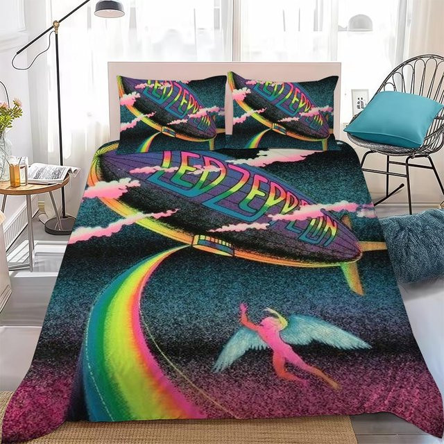 Led Zeppelin Band Bettwäsche-Set aus weicher Baumwolle, 3-teiliges Bettbezug-Set mit Kissenbezug, Multicolor, Breite: 140 cm, Länge: 210 cm - Bild 1
