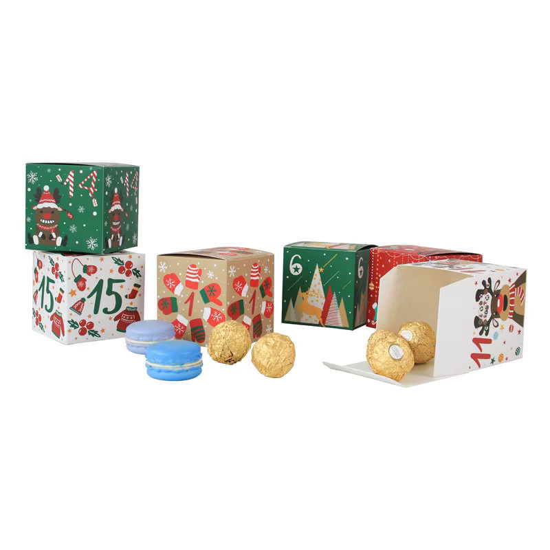 24er Set Adventskalender Boxen aus Kraftpapier in Braun und Multicolour für Weihnachtsgeschenke und Dekoration - Bild 2