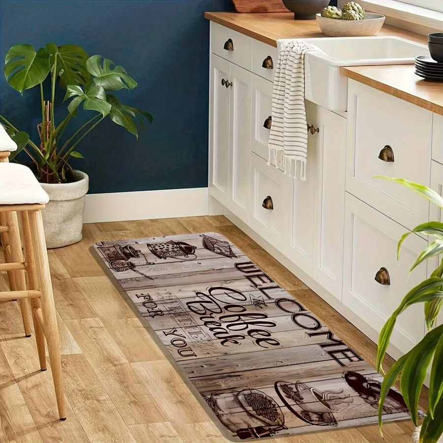 VIKAMA Luxus-Druckteppich im amerikanischen Stil mit Kaffeezeit-Buchstaben-Aufdruck, maschinenwaschbar und farbecht für dein Wohnzimmer, Schlafzimmer oder deine Küche - Bild 3