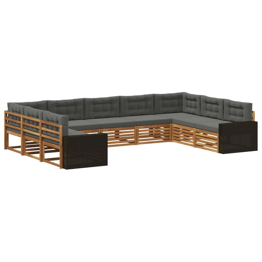 vidaXL Outdoor-Sofagarnitur aus Akazienholz in L-Form mit Kissen, Natur und Anthrazit - Bild 2