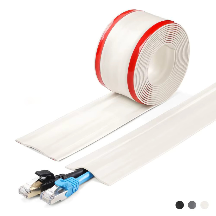 Selbstklebende PVC-Bodenkabelabdeckung in Schwarz für Ethernet-LAN-Kabel, 1 m Länge - Bild 1