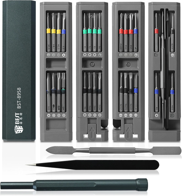 BES Präzisions-Schraubendreher-Set mit 30 magnetischen Bits für Uhren, PC und Smartphone-Reparaturen, Grau - Bild 1