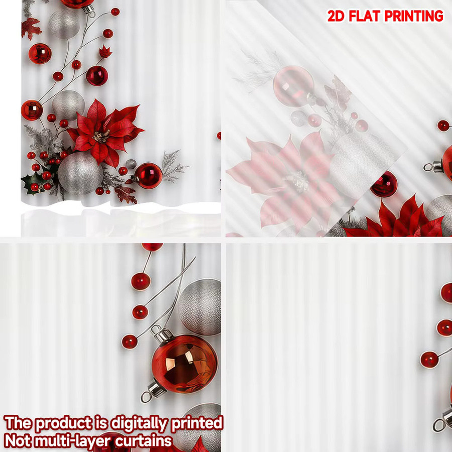 2er-Set Weihnachtsvorhänge mit rotem Weihnachtsstern aus Polyester, digital bedruckte Stoffpaneele für deine Weihnachtsdekoration - Bild 4