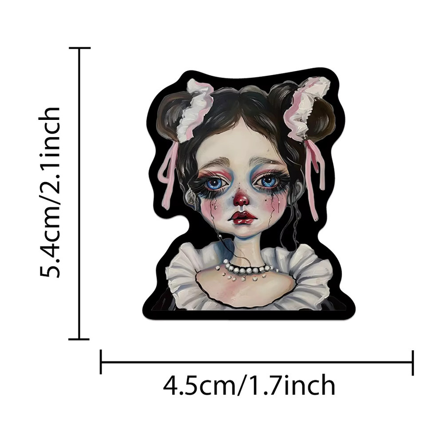 50 Stück PickJoy Gothic Horror Puppen Aufkleber in Pink und Multicolour, gruselige ästhetische Vinyl Sticker für Wandkunst und Dekoration - Bild 4