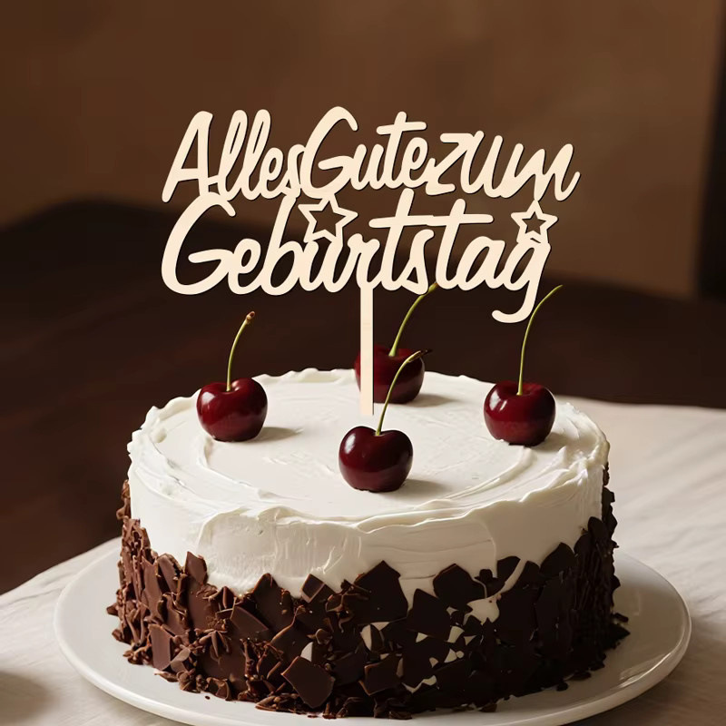 YOMDID Holz Kuchen Topper Alles Gute zum Geburtstag mit Stern-Design in Braun - Bild 3