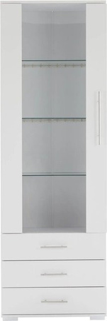 okwish Vitrine mit LED-Beleuchtung und Schubladen in Weiß, moderne Glasvitrine für das Wohnzimmer, B/T/H: 60 x 35 x 180 cm