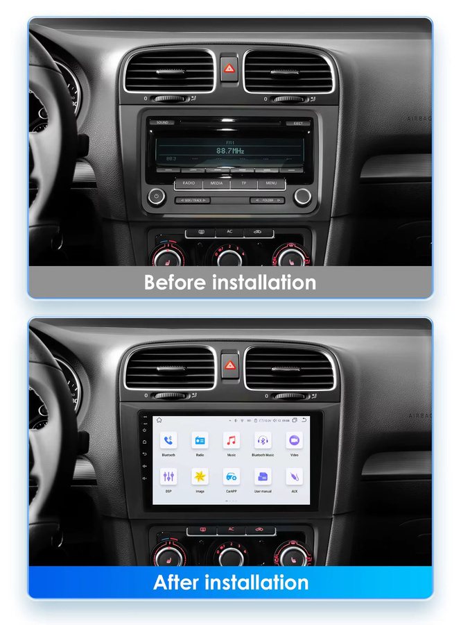 OSSURET Carplay Android Autoradio für Volkswagen Golf 6 2013-2017 mit GPS Navigation und Audio Stereo in Schwarz - Bild 2