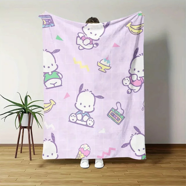 Sanrio Pochacco Retro-Flanellblanke in Hellviolett, ultraweiche und gemütliche Fleece-Decke mit 2D-Druck - Bild 1