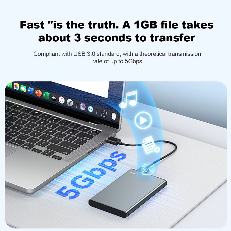 KEBIDUMEI Externes 2,5 Zoll SATA SSD HDD Gehäuse mit USB 3.0 zu USB-C Anschluss, Aluminiumlegierung, Schwarz - Bild 2