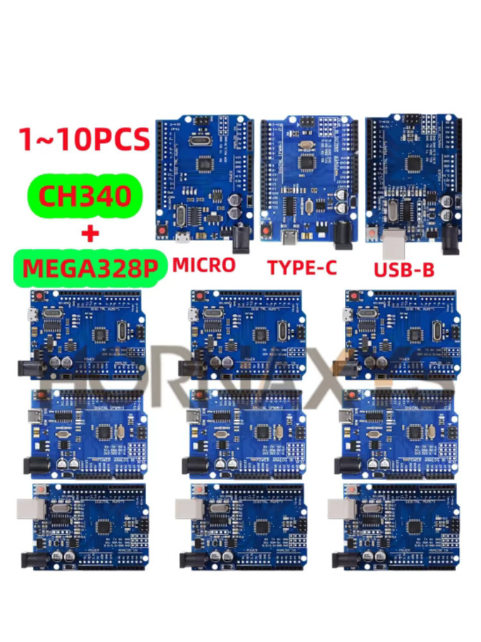HORNAXYS UNO R3 Entwicklungsboard mit ATMEGA328P-AU Chip und USB-C oder Micro-USB Kabel in Blau - Bild 7