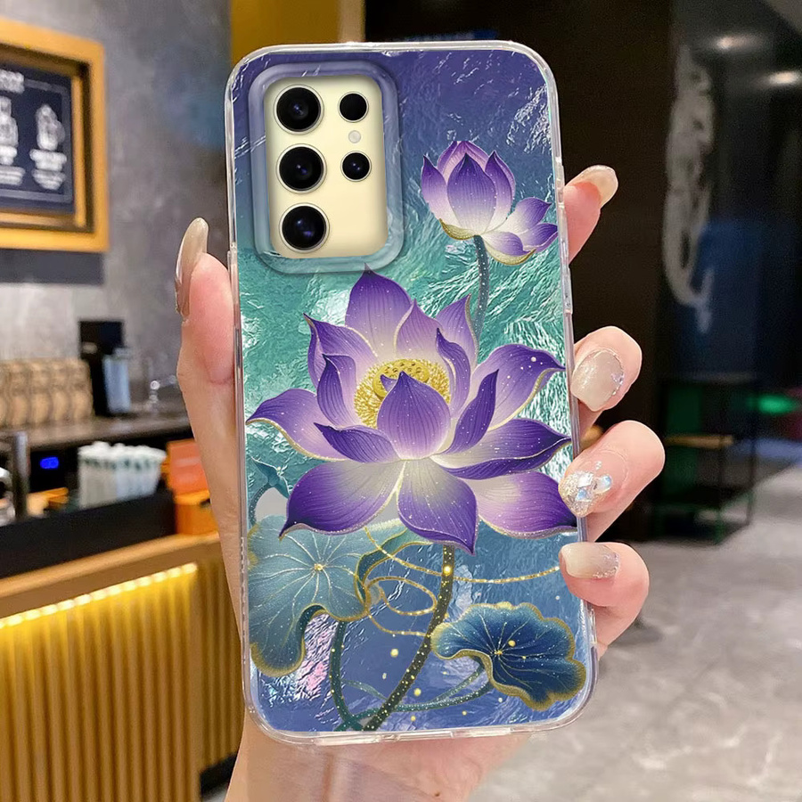 Luxus Handyhülle mit buntem Lotus-Blumen-Design für Samsung Galaxy S24 S23 S22 S25 S21 Plus S20 FE Ultra in Multicolor - Bild 2
