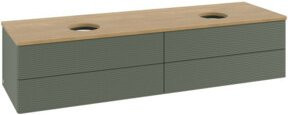 V&B Antao Waschtischunterschrank mit Frontstruktur und Beleuchtung, Farbe: Eiche Honig / Grün lackiert, B: 160 cm, T: 50 cm - Bild 1
