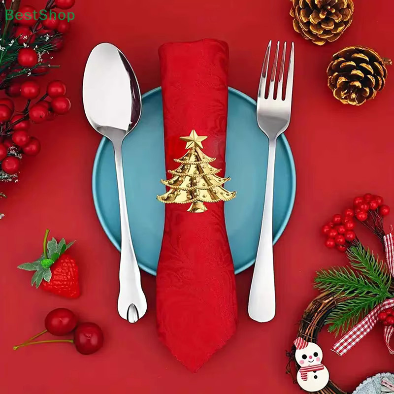 HNKMP 6er Set Weihnachtsbaum Serviettenringe aus Metall in Silber und Gold zur Tischdekoration - Bild 2