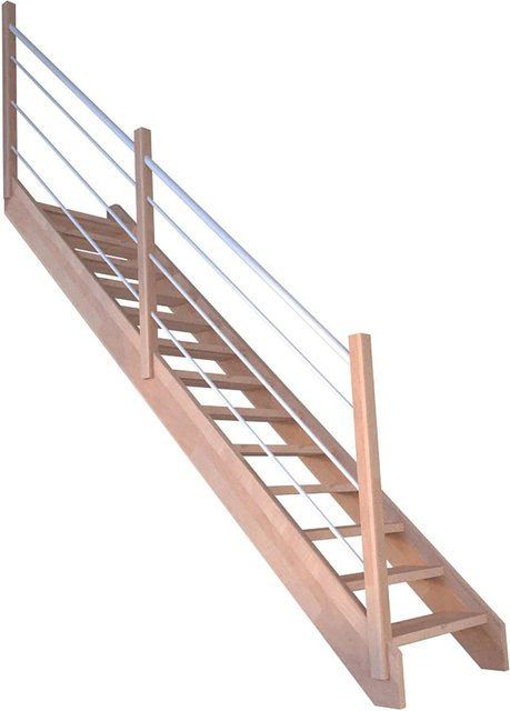 StarWood Treppe Mykonos Pro aus Buche mit Holz-Edelstahl-Geländer in Weiß, Braun und Silber, Höhe: 90 cm - Bild 1
