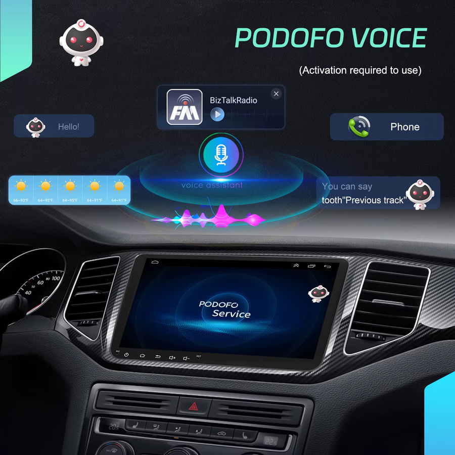 Podofo 9 Zoll 2DIN Android Autoradio mit Carplay, Android Auto und GPS in Schwarz für VW Passat, Golf, Skoda Octavia, Superb und Leon - Bild 2