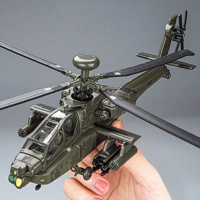 MAKEDA AH-64 Apache Hubschrauber Modell, 1:32, Metall, mit Ton, Grün, Grau - Bild 1