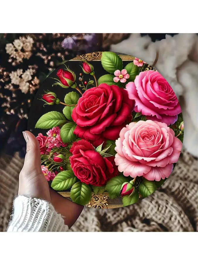 Potdemiel Metall-Wandkunst Vibrant Rose Blossom Rundes Eisenschild Durchmesser: 20,3 cm - Bild 5