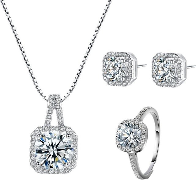 Obega Schmuckset, Halskette, Ohrstecker, Ring, Zirkonia, Silber, Damen - Bild 1