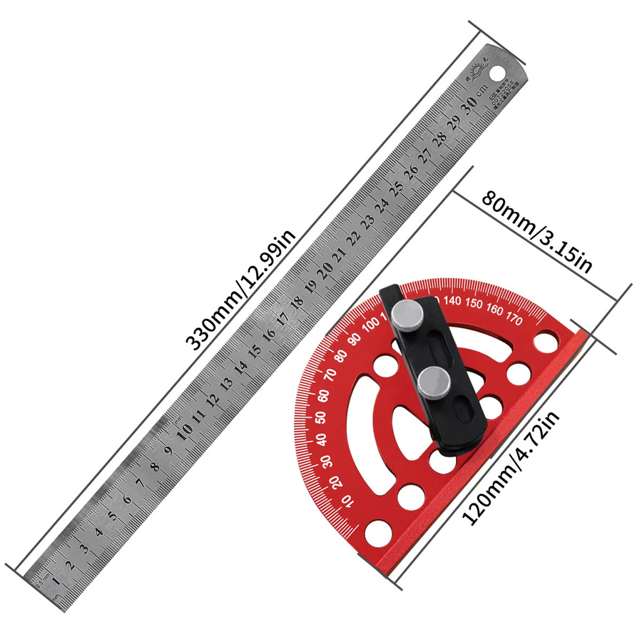 FNICEL Winkelpräzisions-Winkelmesser aus Aluminiumlegierung in Rot für die Holzbearbeitung - Bild 3