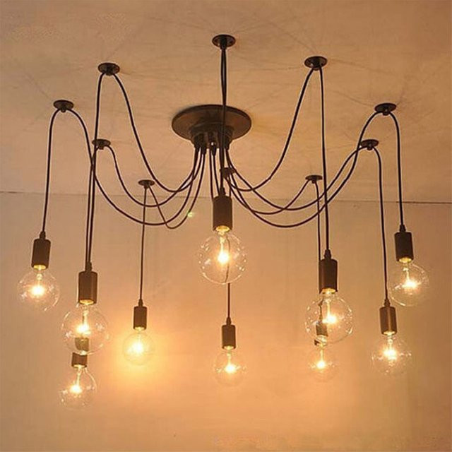 Ramalho Spinne Kronleuchter im Industrial Design, schwarze Deckenhängelampe aus Metall mit transparentem Glas für Wohnzimmer und Schlafzimmer - Bild 1