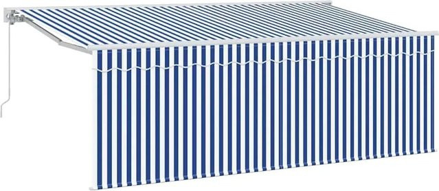 vidaXL Einziehbare Markise aus Polyester und Aluminium, Blau und Weiß, B: 400 cm, H: 200 cm - Bild 1