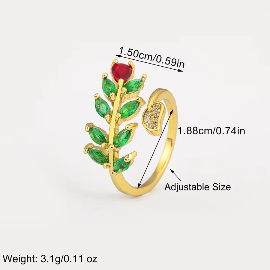 Nidin Ring, Blatt/Wassertropfen/Blume Form, Grün, Zirkonia, Damen - Bild 2