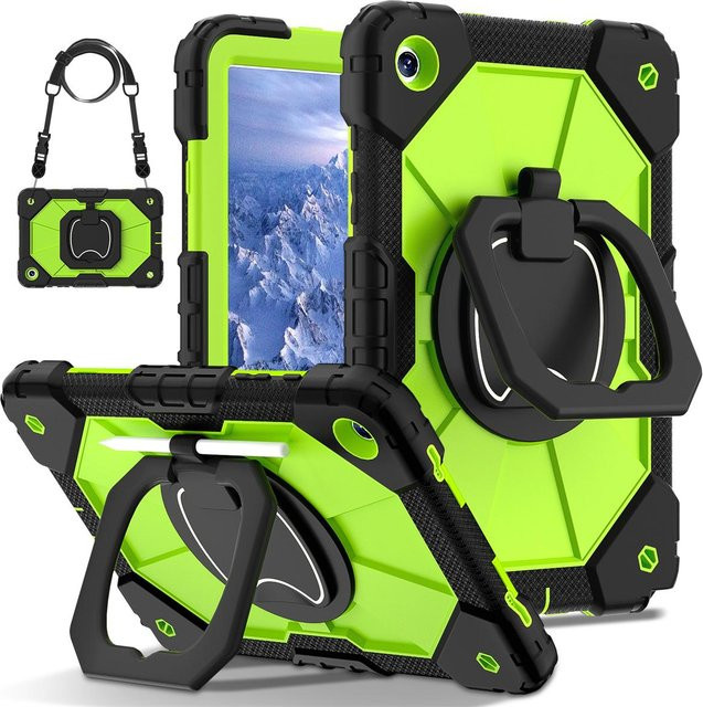 Robuste 3-in-1 Schutzhülle für Samsung Galaxy Tab A9 und Tab A9+ mit 360 Grad drehbarem Griff in Grün - Bild 1