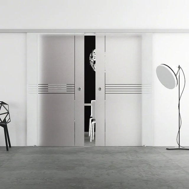 Levidor Doppelglasschiebetür Komplettset München aus Aluminium und Glas in Silber und Weiß mit Griffmuscheln und SoftClose, B/H: 77,5 x 217,5 cm - Bild 1