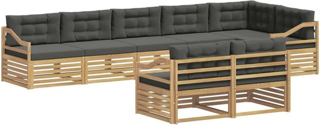 vidaXL Outdoor-Sofagarnitur in L-Form aus Akazienholz mit 8 Teilen in Anthrazit und Weiß - Bild 1