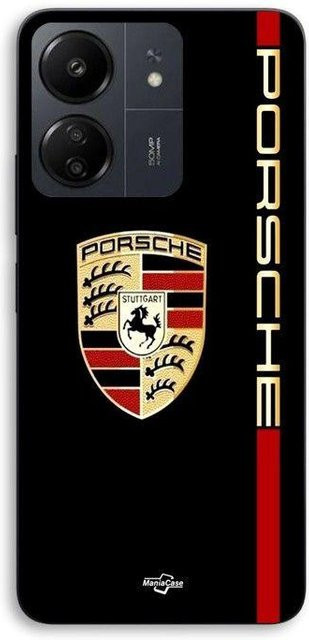 Maniacase Schutzhülle für Xiaomi Redmi 13C 4G mit Porsche Logo in Rot, Gold und Schwarz - Bild 1