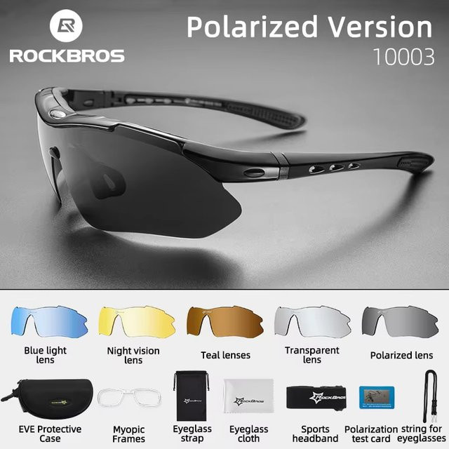 ROCKBROS Sportsonnenbrille, Schwarz, Kunststoff, polarisiert - Bild 1
